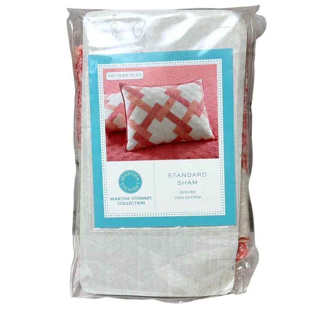 Martha Stewart Quilted Pillowcase One Standard Sham Pink White Print 100% Cotton